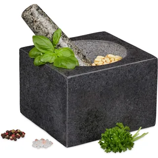 Relaxdays Mörser mit Stößel Granit 14,5 x 14,5 cm 500 ml grau