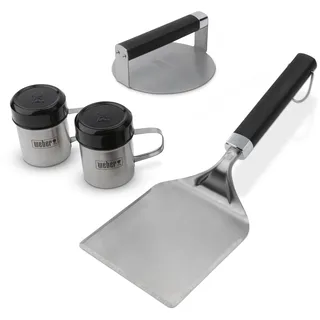 Weber Smashed Burger Set/besteht aus Burger Presse, Wender und 2X Gewürzstreuern, aus Edelstahl - Silber (3401364)