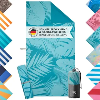 Blumtal Strandtuch XXL aus Mikrofaser - kompaktes und schnelltrocknendes Handtuch/Strandhandtuch 90x180 - Stranddecke sandfrei mit Band - Badetücher schnelltrocknend mit türkisem Palmen-Motiv