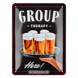 Nostalgic-Art Retro Blechschild, 15 x 20 cm, Group Therapy – Geschenk-Idee als Bar-Zubehör, aus Metall, Vintage Design mit Spruch, Blechschilder Sprüche, Bier-Deko