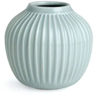 Kähler Hammershoi Vase aus Porzellan mit Rillen, Moderne Vase, rund, bauchige, skandinavisches Design Vase für Blumen, Mint, 13cm