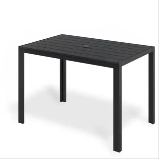 Clevich Gartentisch mit Schirmloch, 110×70cm wetterfester Balkontisch, Aluminium, WPC rechteckiger Outdoortisch, rutschfest und witterungsbeständig, bietet Platz für 4-6 Personen, schwarz