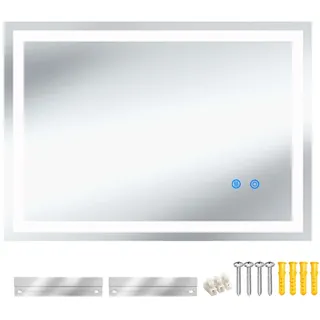 Tectake Ratsamee Badezimmerspiegel, mit Beleuchtung LED, 50x70cm Spiegel mit Light, Wandspiegel mit Frontbeleuchtung, Antibeschlag, Dimmbar, mit 3 Einstellbaren Lichtfarben