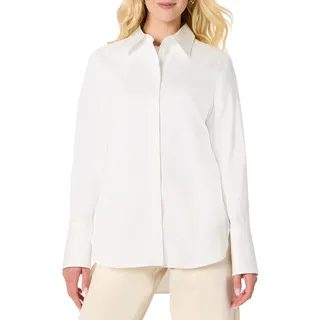 Amazon Essentials Damen Oversize-Bluse aus Baumwoll-Stretch-Popeline mit Knopfleiste, Grellweiß, S