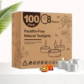 Ashlux Teelichter 100 Stück – 8 Stunden Brenndauer, natürliches Palmölwachs, paraffinfrei – weiß, rußfrei & tropffrei – für Hochzeit, Muttertag, Party, Abendessen & Meditation
