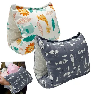 GOEDCH Arm-Stillkissen Für Unterwegs: 2 Stück Baby Stillkissen Mit Baumwolle, Ergonomische Unterstützung Und Lagerungskissen, Für Komfortables Stillen Und Füttern (23cm × 18cm, Grau Fisch Design)