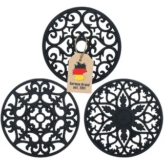 Intirilife 3-teiliges Silikon Untersetzer Set in Schwarz -19.5 cm- Topfuntersetzer (3Stück) Flexible Antihaft Silikon Unterlage, rutschfest Hitzebeständige robuste Matte, Spülmaschinenfest, Ornamente