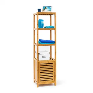 Relaxdays Badregal Natur Bambus mit Tür , Hellbraun , Holz , 36.5x140x33 cm , Badezimmer, Badezimmerregale, Badregale