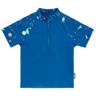 Sterntaler Badeshirt Weltraum – Jungen Schwimmshirt Kurzarm mit Weltraum-Print – UV-Schutz 50+ Sonnenschutzshirt mit Reißverschluss vorn und Stehkragen – Farbe königsblau, Größe 68