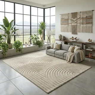 Teppich SEHRAZAT "Rio 1500, auch als Läufer", creme, B:200cm H:7mm L:290cm, Polyester, Teppiche, Teppich, Kurzflor, grafisches Hoch Tief Muster, Wohnzimmer