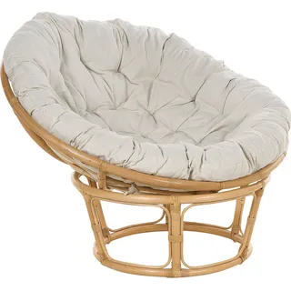 Beliani Gartensessel Rattan rund 110 cm drehbar mit Auflage beige Boho