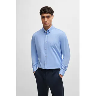 Businesshemd BOSS "JOE", Herren, Gr. 44, N-Gr, light, pastel blau450, Web, Obermaterial: 55% Baumwolle, 45% Polyester, unifarben, regular fit normal, 2-Knopf-Manschette verstellbar, Hemden Businesshemd, mit Button-Down-Kragen, regular fit