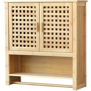 [en.casa] Hängeschrank Borlänge , Naturfarben , Holz , Bambus , Rechteckig , 62x66x20 cm , Badezimmer, Badmöbel, Hängeschränke