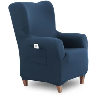 Textilhome Ohrensessel Bezug 1-Sitzer Jacquard Stretchhusse für Ohrensessel, Elastischer Ohrensesselbezug & Überzug, Sesselschoner Waschbar, Blau 70–100 cm