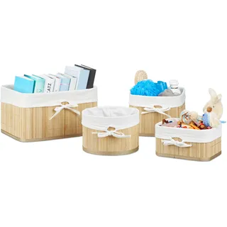 Relaxdays Aufbewahrungskorb Set Bambus 17,5 x 32 x 23 cm 4-tlg. natur