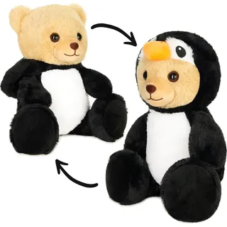 brubies Teddy Pinguin - 25 cm Teddybär im Pinguinkostüm mit Kapuze - Kuscheltier Geschenk für Kinder - Plüschtier für kuschelige Abenteuer - Schwarz/Weiß/Beige/Hellbraun