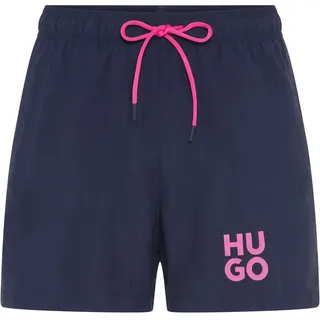 Badehose HUGO UNDERWEAR "Paolo", Herren, Gr. XXL (56), N-Gr, navy 410, Web, Obermaterial: 100% Polyacryl, Badehosen Badehose, mit Stack-Logo, Tunnelzug