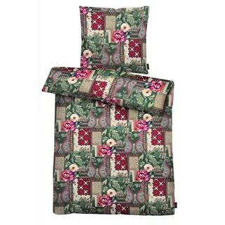 APELT Isabella Floral Satin Grün/Pink 135 x 200 cm + 2 x 80 x 80 cm
