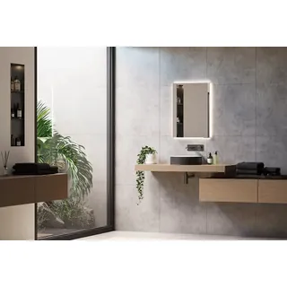 BERNSTEIN LED Einbau-Spiegelschrank UP7012 50 cm aus Aluminium mit dimmbarer LED-Beleuchtung, Sensorschalter, Doppelsteckdose und verspiegelten Türen zur Unterputzmontage