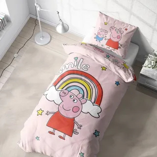 Character World Kinderbettwäsche Peppa Wutz 135x200 + 80x80 cm & George - Smile Regenbogen