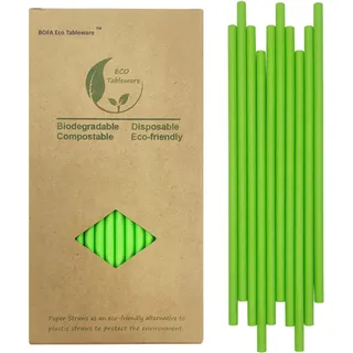 100 Stück Grüne Papier Trinkhalme - 197mm/7.75", Solid Grüne Einweg Strohhalme für Cocktails, Säfte and Weihnachtliche Party - 100% Biologisch Abbaubar & Recycelbar