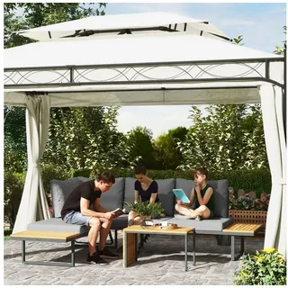 Outsunny Akazienholz Gartenmöbel Set 6 Personen L-Förmig Gartenlounge mit Eckbank verstellbar Rückenlehne Beistelltisch Kissen Balkonmöbel-Set Outdoor Sitzgruppe für Garten Terrasse Balkon Hellgrau