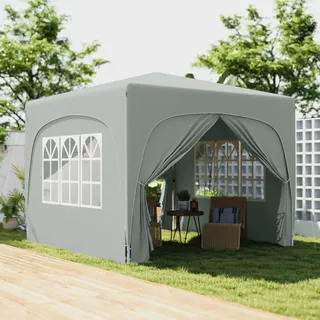 Outsunny Pavillon 3 x 3 m inkl. 4 Seitenteile Hellgrau