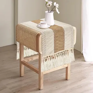 yuboo Boho-Tischläufer, kurz, Kleiner Makramee-Herbst-Tischläufer, 91,4 cm, Kommode, Läufer, Schal für Nachttisch, Couchtisch, Beistelltisch, Nachttisch, Küstenschreibtisch, Kommode Dekor