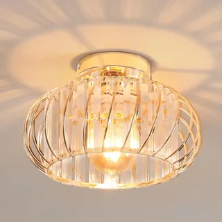 Goeco Deckenleuchte Kristall Gold, E27 Moderne Deckenlampe mit Glas-Lampenschirm, Vintage Kronleuchter für Schlafzimmer Wohnzimmer Esszimmer Küche Flur
