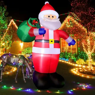 Aufblasbarer Weihnachtsmann 240cm mit LED Lichtern, 8 Fuß Riesen Figur Inflatable Santa mit Geschenktüte, Aufblasbarer XXL Weihnachtsdeko IP44 Wetterfest Beleuchtung für Innen Außen Garten Rasen Hof