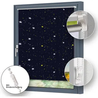 Verdunkelungsrollo Klemmfix 105x150cm Sterne - Blau