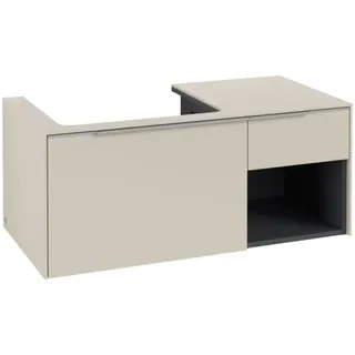 Villeroy & Boch Subway 3.0 Waschbeckenunterschrank, 2 Auszüge, Waschbecken links, Regalelement unten rechts, 1001x422,5x516mm, C57200VN, Farbe: Front/Korpus: Cashmere Grey, Griff: Aluminium glänzend