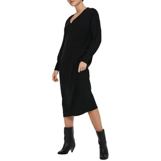 Only Damen Langarm Strickkleid Oversized | Loose Fit Midi Knit Dress | V-Neck Shirt Pullover Onlnew Tessa, Farben:Schwarz, Größe:M