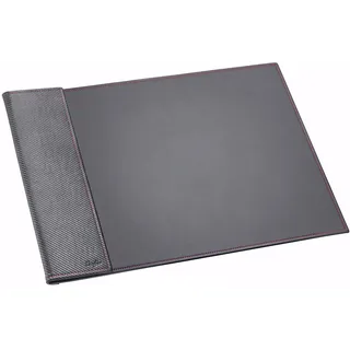 Läufer Concerto Schreibtischunterlage aus Leder mit Kalender und Notizblock, Echt Leder, Schwarz, Carbon, Ziernaht Pink, Handgefertigt in Deutschland, 650 x 450 mm, Schwarz mit Pink Akzent