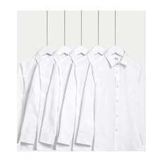 Girls M&S Collection 5pk Girls' Regular Fit Easy to Iron Shirts (2-18 Yrs) - White, White - 14-15