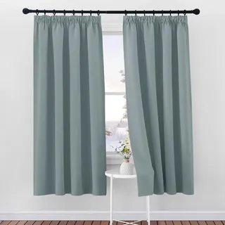 PONY DANCE 2er Set Gardinen Blickdicht Kräuselband Thermovorhang gegen Kälte Verdunklungsvorhänge mit Kräuselband Vorhang Wärmeisolierend Blackout Curtains for Bedroom, H 175 x B 140 cm, Graublau