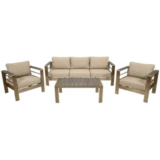 DEGAMO Lounge Set CANNES Aluminium gebürstet + Kunstholz grau, Polster hellgrau - Silber/Grau