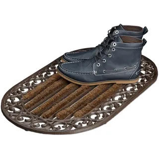 Relaxdays Fussabtreter Dunkelbraun Bronze Gusseisen mit Bürsten wetterfest , Braun , Metall, Textil , 73x42 cm , Teppiche und Böden, Schmutzfangmatten, Fußmatten