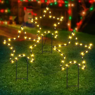 PhilzOps Sterne Weihnachtsbeleuchtung Außen, 3er Set 90 LED Garten Weihnachtsdeko Lichterkette mit Timer Gartenstecker Stern Weihnachtsstern Lichter für Party Balkon Gartendeko Beleuchtung, Warmweiß