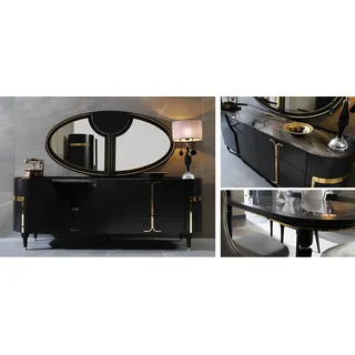 Tisch Set Garnitur Esstisch 4 Stühle Luxus Stil Möbel Stuhl Gruppe Kommode 8tlg - Schwarz