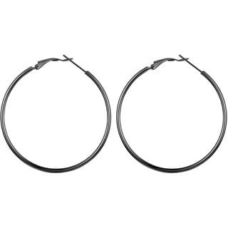 JewelryWe Schmuck Creolen Damen Edelstahl Hochglanz Poliert Große Ring Ohrringe Ohrhänger Ohrstecker Ohr-Piercings für Frauen Mädchen Schwarz- Durchmesser: 50 mm