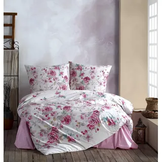 Bettwäsche 135x200 cm. 4 teilig set, weiß/rosa geblümt, 100% Baumwolle/Renforcé, Desima - Bunt