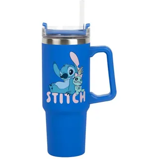 Paladone Disney Stitch Thermo-reisebecher Mit Strohhalm 900ml - Teal / Light Blue