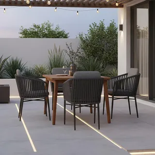 Gardenson Gartengarnitur , Grau, Teakfarben , Metall, Textil , Akazie , 90x76x180 cm , gastro- und objekttauglich, lichtecht, wetterbeständig , Gartenmöbel, Gartengarnituren, Gartenmöbel-Sets