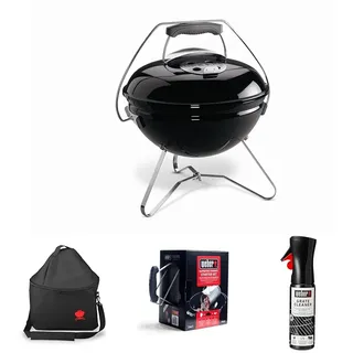 Weber Smokey Joe Premium Holzkohlegrill, Ø 37cm Grillfläche, portabeler BBQ Grill mit praktischem Tragebügel, porzellanemaillierten Deckel & Kessel - Schwarz (1121004)