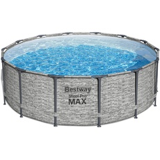 Bild Steel Pro MAX Frame Pool Komplett-Set mit Filterpumpe Ø 427 x 122 cm, Steinwand-Optik (Cremegrau), rund