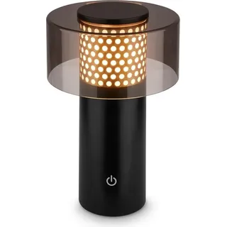 Briloner GILA LED Tischlampe kabellos IP44, Dimmbar, Touch, Warmweißes Licht, Speicherfunktion, Schwarz-Gold, Ø15 x 19 cm - Schwarz