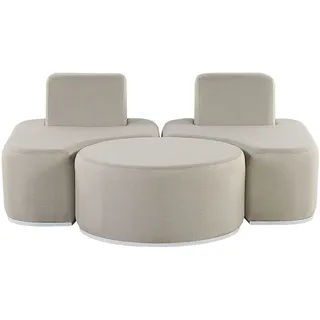 Beliani Lounge Set Hellgrau Stoffbezug 3-teilig Aluminiumgestell 2 Ecksessel mit Ottomane Rund Platzsparend Zusammenschiebbar Garten Terrasse Outdoor