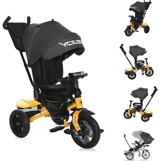 Lorelli Speedy Air Dreirad 4-in-1 – 360° Sitz, Luftreifen 12"/10", Schiebestange, Verdeck, 3-Punkt-Gurt, ab 12 Monaten bis 20 kg - Gelb
