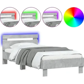 vidaXL Bettgestell mit Kopfteil und LED-Leuchten Betongrau 90x200 cm - Grau